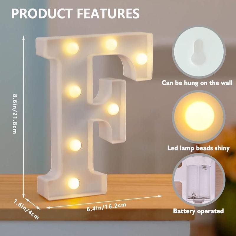 SKYPHAROS LED Marquee Letters, White 26 Alphabet Light Up Letters, Battery Powered LED Letter Lights for Birthday Party, Christmas Night, Home, Bar, Graduation, Wedding Decoration(F) - Image 2